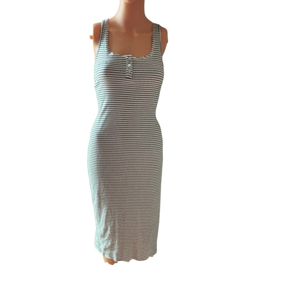 Flawless Horizontal Stripe Ribbed Knit Bodycon Midi Dress.